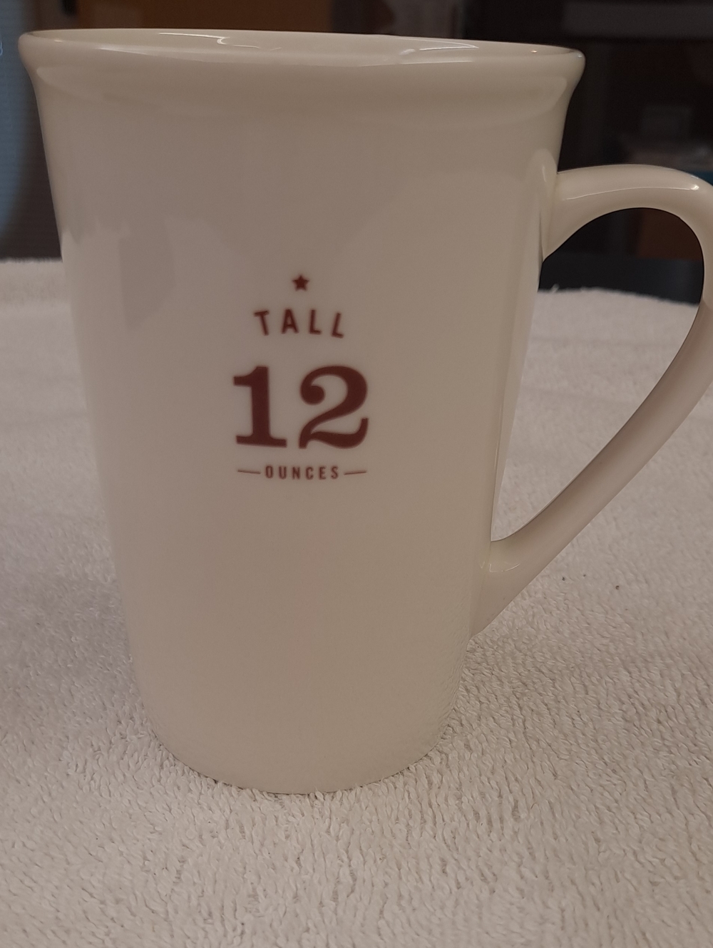 2010 Starbucks White Ceramic Mug with Red TALL '12'  ounces Accent